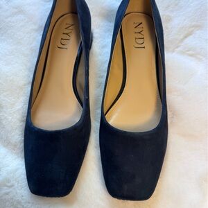 NYDJ Navy Blue Suede Teddie Shoes with Liw Heels Size 9.5